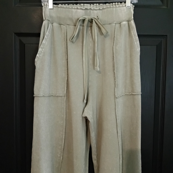 easel Sz. S Sage Feeling Good 100% Cotton Washed Terry Wide Leg Pants - Picture 6 of 16
